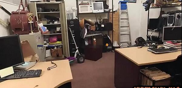  Skinny blonde babe nailed by pawn dude in his office